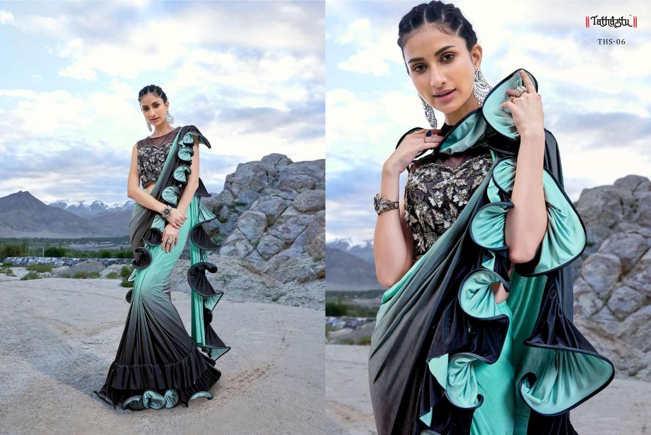 designer frill party wear saree